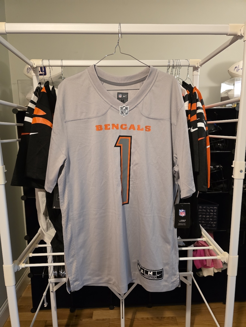 Nike Jamarr Chase Cincinnati Bengals Football Jersey Atmosphere Gray Mens med.